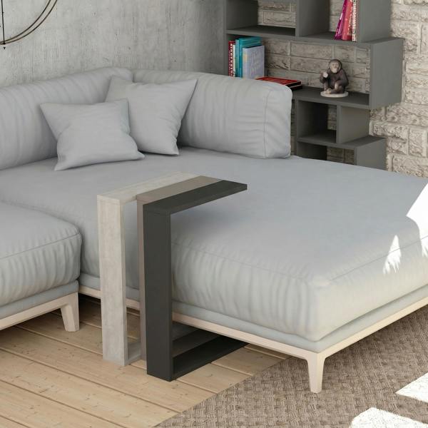 Decortie Muju Modern C Shape Table Oak Effect Gold Marble Effect Mocha Grey Multipurpose  H 57cm