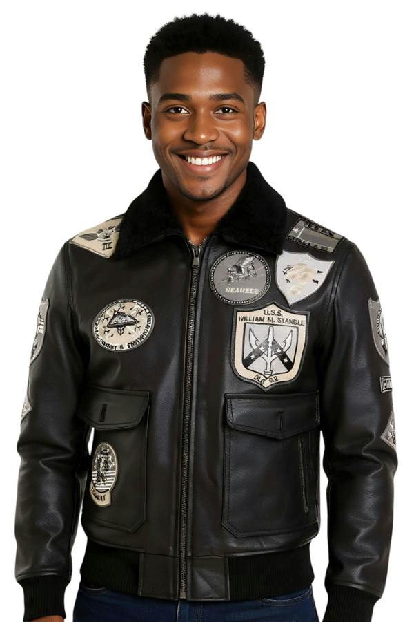 Infinity Leather Mens Top Gun A2 Leather Bomber Jacket-San Diego