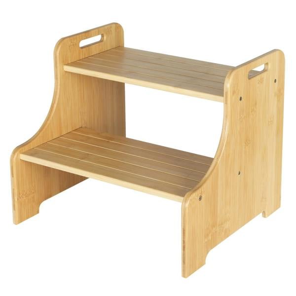 Levede Bamboo 2 Step Stool Non Slip for Potty Training Bathroom Splash Handle