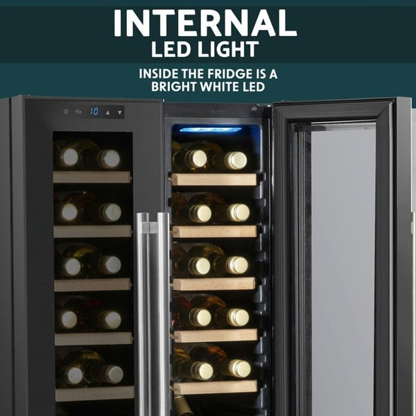 24 Bottle Dual Zone Freestanding Wine Cooler Fridge - LED Backlit BLACK & GLASS - LoopsDirect
