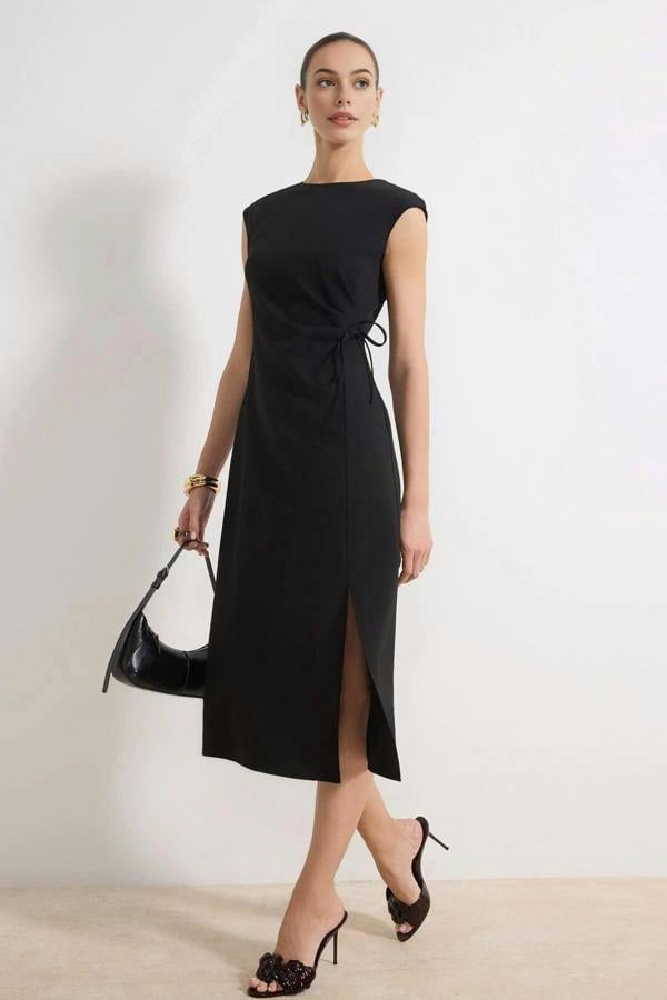 WOVCOR Tie Detail Sleeveless Midi Dress