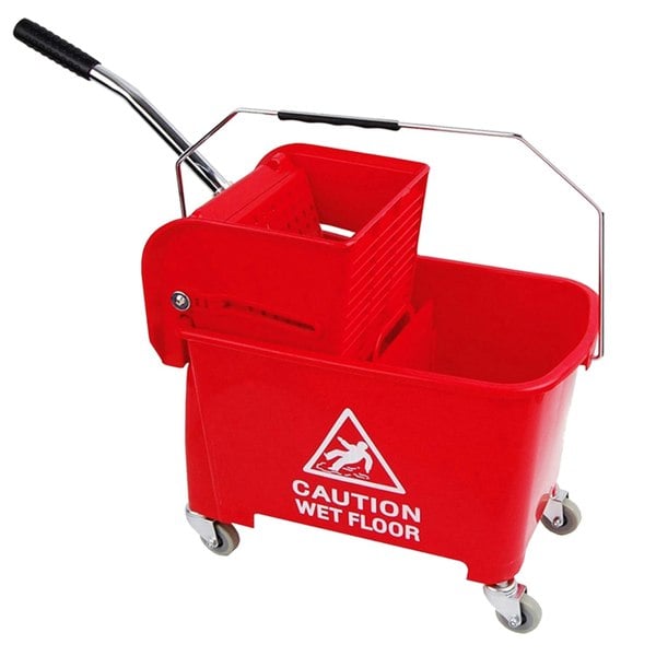 1 x Red 20L Strong Kentucky Mop Dual-Bucket & Wringer System With Durable Wheels & Carrying Handle