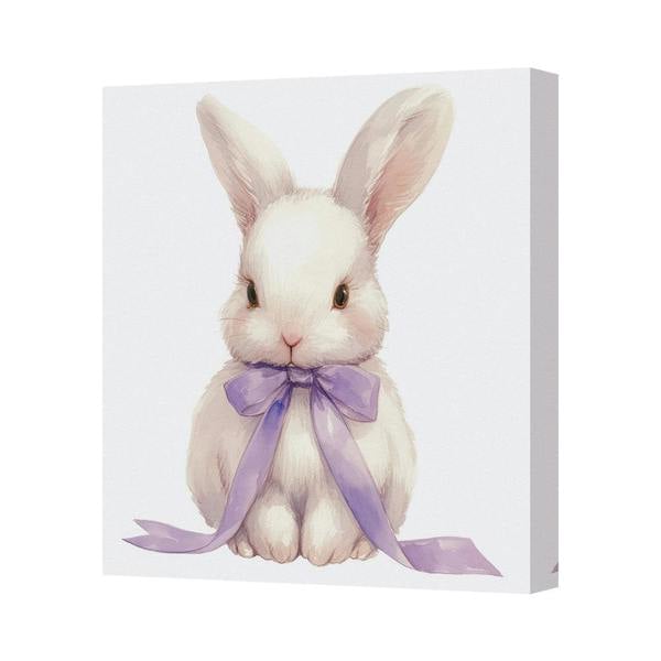 Benjamin Tate Design Pastel Bunny Canvas Art Print With Lavender Ribbon Wall Decor