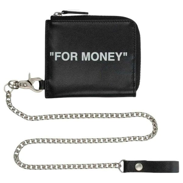 Off-White Off White Quote Leather Detachable Chain Wallet - Black
