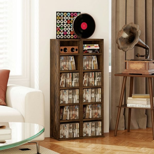 HOMCOM Set of 2 CD Storage Units with Adjustable Shelves - Rustic Brown
