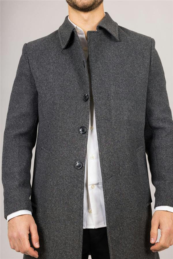 Infinity Leather Men's Wool Blend Classic Collar Grey Overcoat