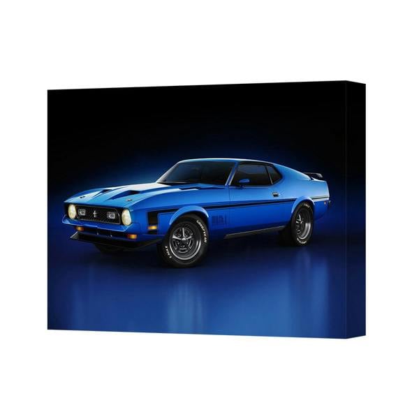 Benjamin Tate Design Blue Classic Mustang Canvas Art Print On Deep Wooden Framed Gallery Wrap