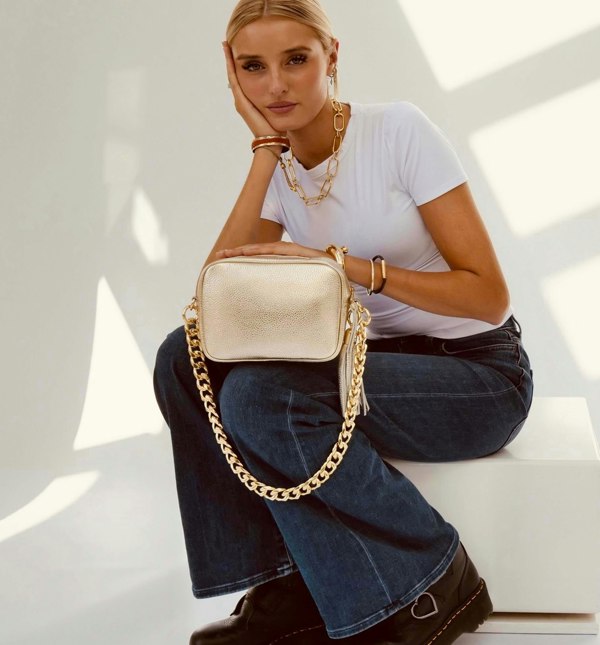 Apatchy London The Tassel Gold Leather Crossbody Bag With Gold Chain Strap