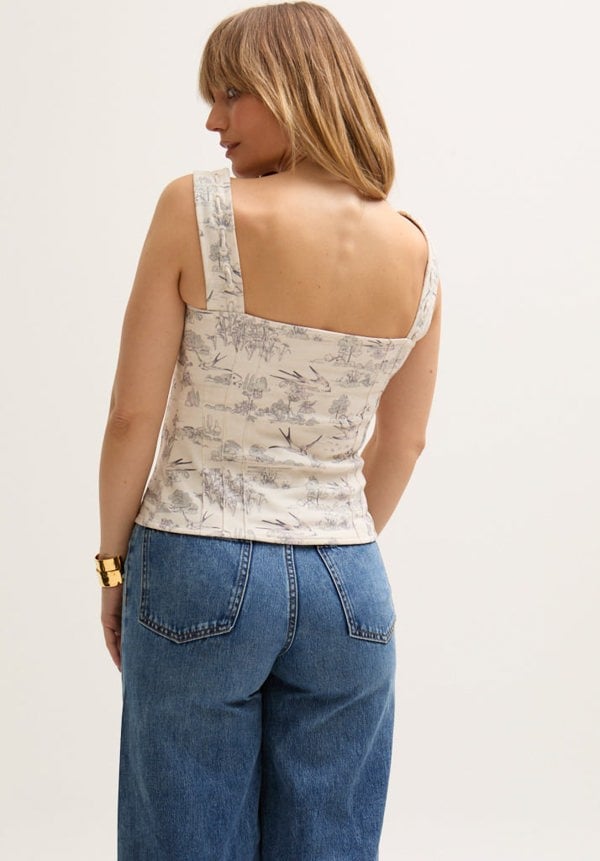 Hilda Corset Inspired Josephine Print Blouse In Cream