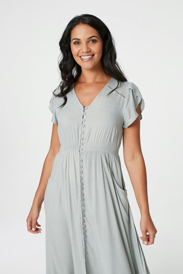 Sage |Button Front Maxi Dress with Pocket