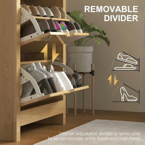 Wyld Haus Nesela Wooden Natural Wood Finish Slim Shoe Cabinet With 3 Flip Drawers For 18 Pairs