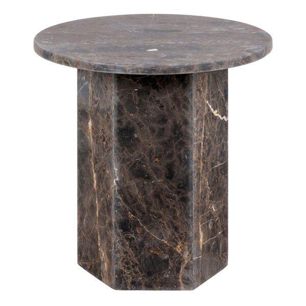 Wyld Haus Bremen Dark Brown Marble Round Side Table Hexagon Base