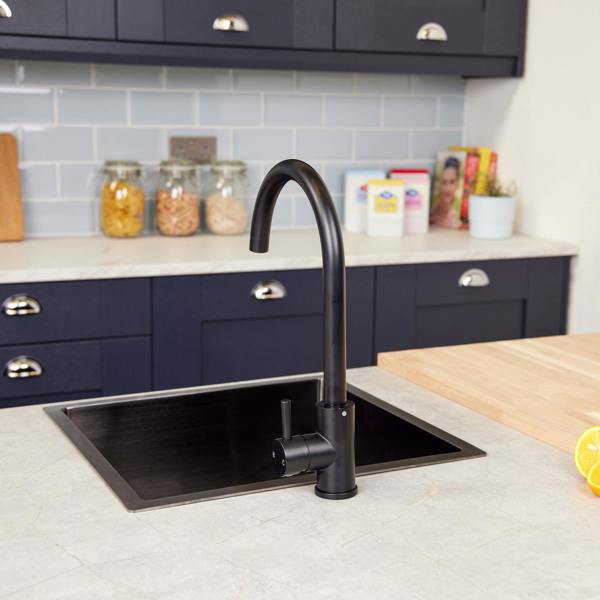 Top-Fix | Vito Swan Neck Style Kitchen Mixer Tap | Matt Black Finish