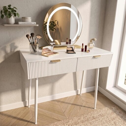 Downton Interiors Gold Round Dressing Table Vanity Mirror with LED Light Touch Control 45cm