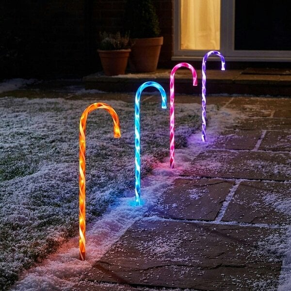 Garden Greatness Set of 4 Candy Cane Path Lights with Rainbow LED