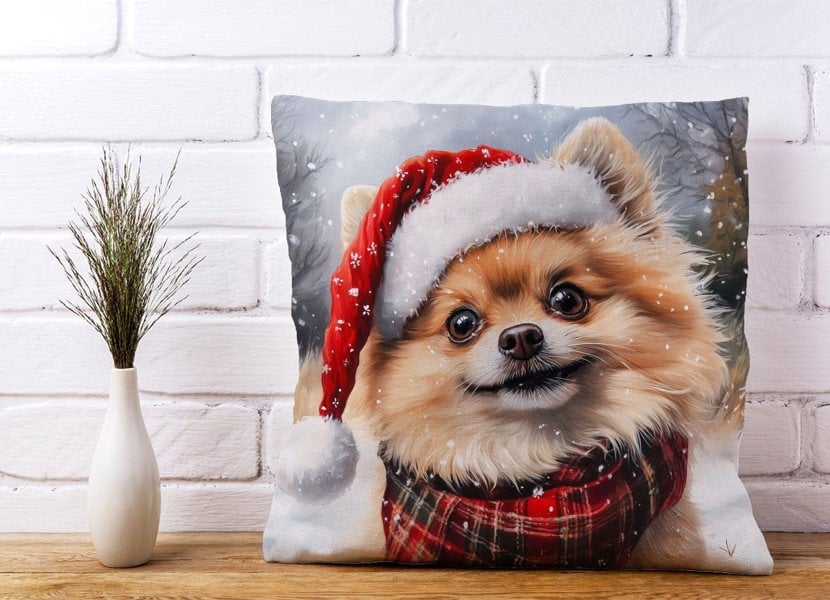 Warren Reed Snowy Christmas Pomeranian Cushion