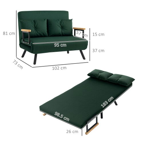 Wyld Haus Dorama Riri Green 4 In One Convertible Double Sofa Bed With Cushions