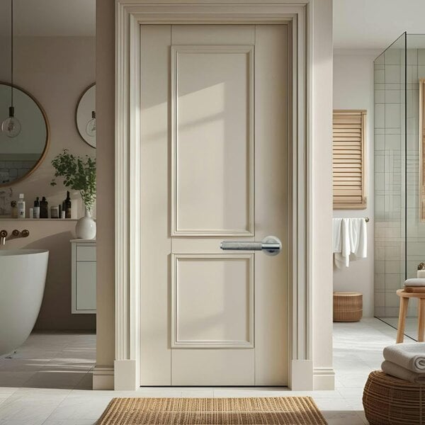 EDH Door Hardware Satin Nickel Knurled Door Handles on Round Rose – Modern Internal Lever Handle Sets