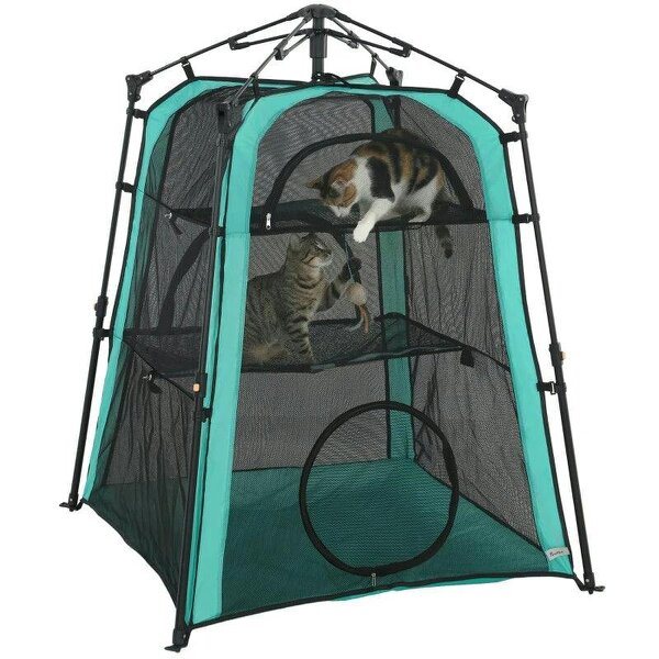 Cat Tent, 3-Tier Portable Pet Tent for Indoor Outdoor, Cat House with Multi-Door, Carry Bag, Breathable Mesh