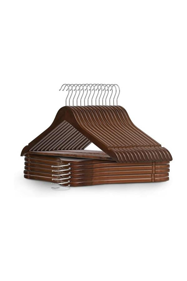Dyzi 20 Pack Wooden Clothes Hangers With Non Slip Bar