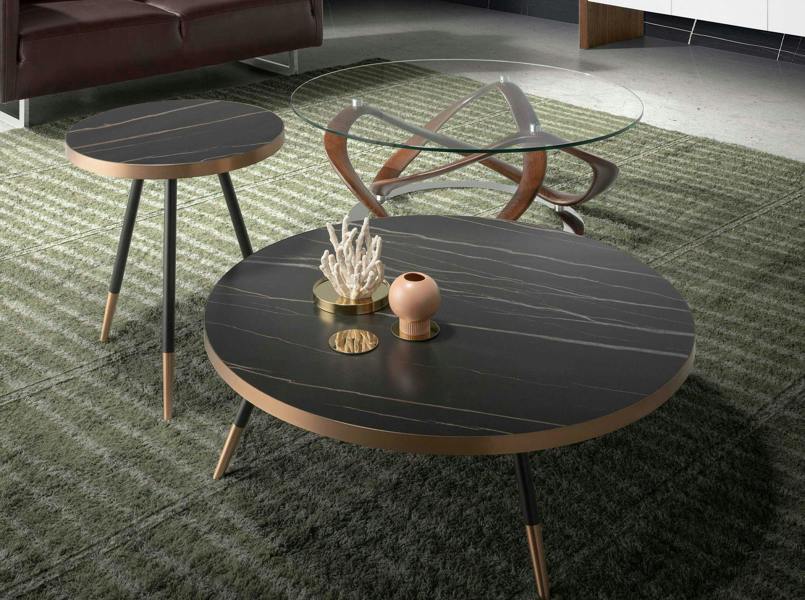 Angel Cerdá Round Corner Table in Porcelain Marble and Black Steel 2069