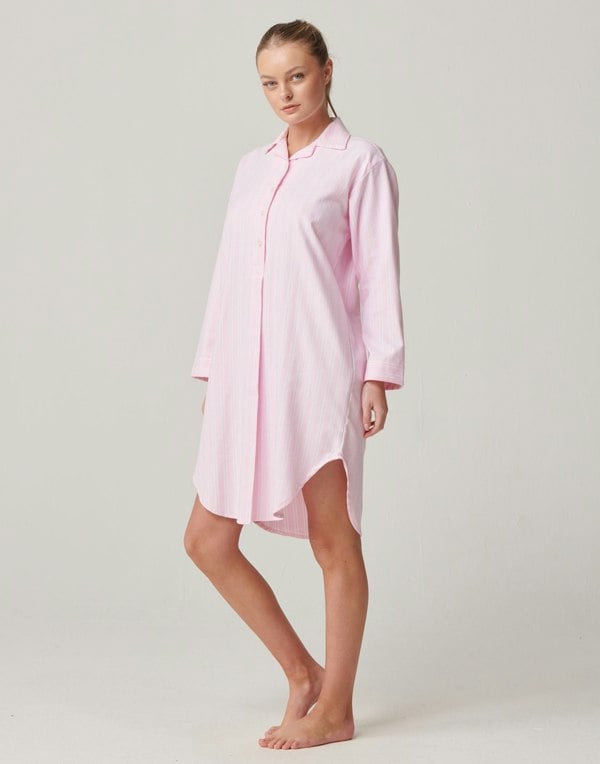 British Boxers Women's Brushed Cotton Nightshirt – Westwood Pink Stripe