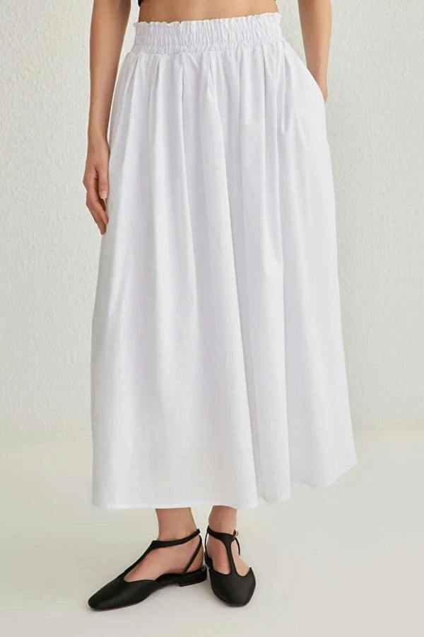 WOVCOR Flared Maxi Elastic Waist Woven Skirt