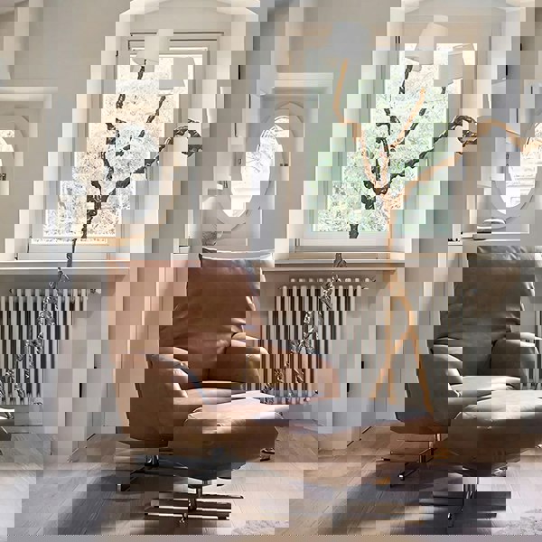 Schmidt Chiara Lounge Chair With Footstool, Swivel, Real Leather-Weilai Concept-Weilai Concept