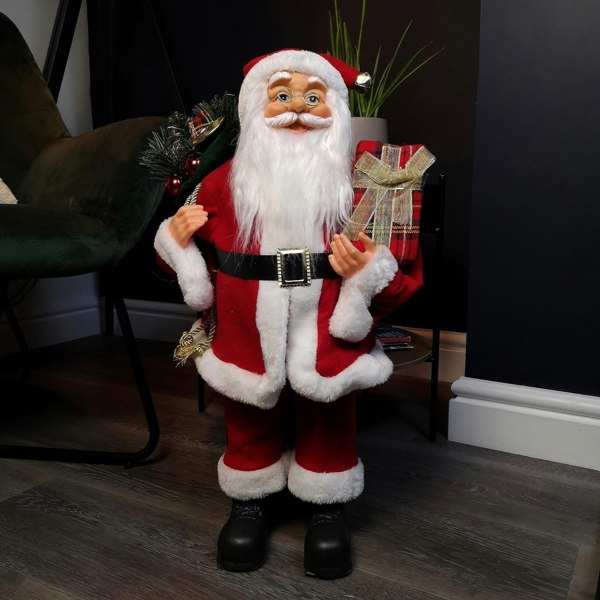 Samuel Alexander 60cm Red Standing Santa Claus Indoor Decoration with Present and Green Sack