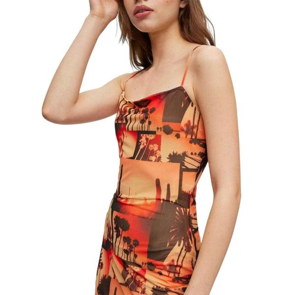 Hugo Womens/Ladies Mesh Spaghetti Strap Maxi Dress - Orange/Black - 