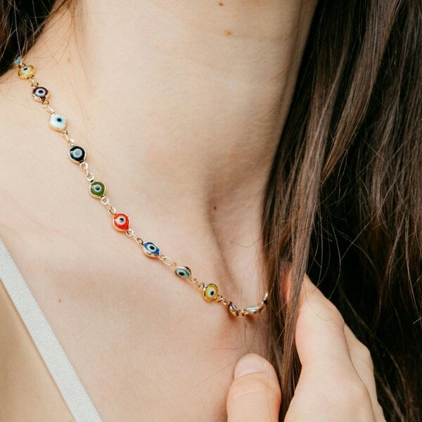 The Colourful Aura Multicolour Evil Eye Necklace Protection Turkish Eye Adjustable Nazaria Choker