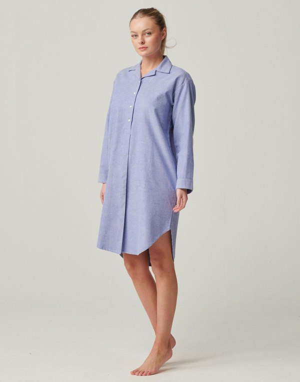 British Boxers Women's Brushed Cotton Nightshirt – Staffordshire Blue Herringbone