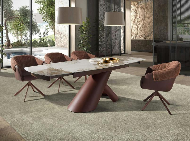 Angel Cerdá Swivel chair in copper brown leatherette and mottled brown fabric 4245
