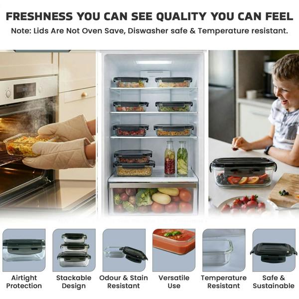 MANTRARAJ 1100ml Meal Prep Glass Containers with Lids Airtight Microwave & Dishwasher Safe Takeaway Containers