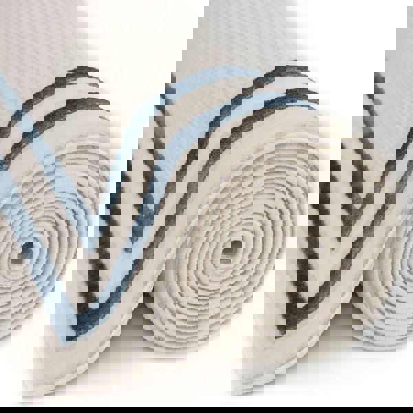 Bordered Living Room rug, blue-cream colours, stain-resistant and non-shedding