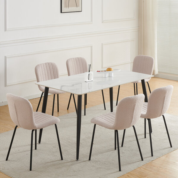 Set of 6 Teddy Faux Fur Stitched Design Dining Chairs Bella - Pink