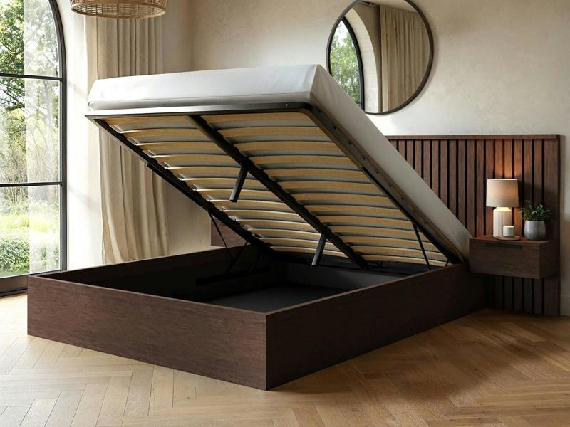 SOLACE+CO Taylor Hotel Ottoman Bed with Side Tables Walnut