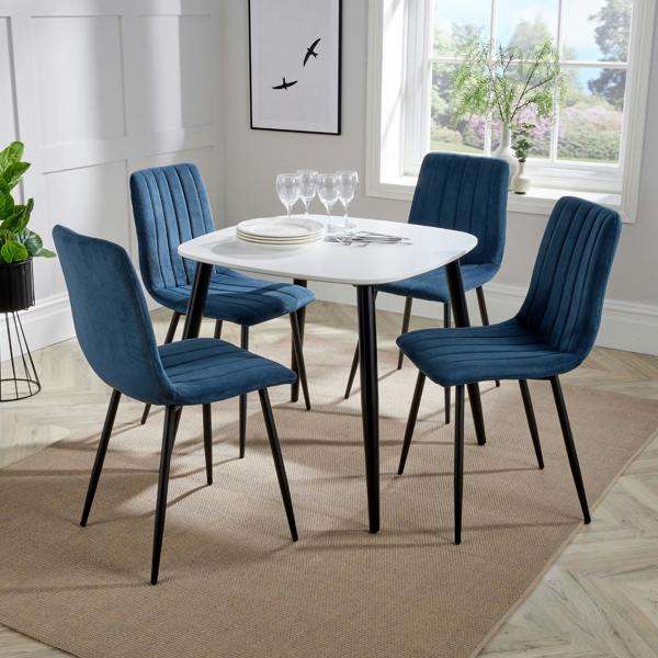 Core Products Aspen Dining Set - White Square Table & 4 Upholstered Straight Stitch Dining Chairs