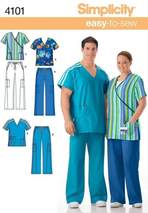 Simplicity Sewing Pattern 4101, Trousers, Tops for Men, Women, S-M-L - Easy