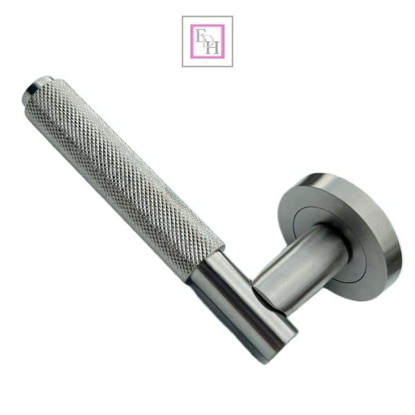 EDH Door Hardware Satin Nickel Knurled Door Handles on Round Rose – Modern Internal Lever Handle