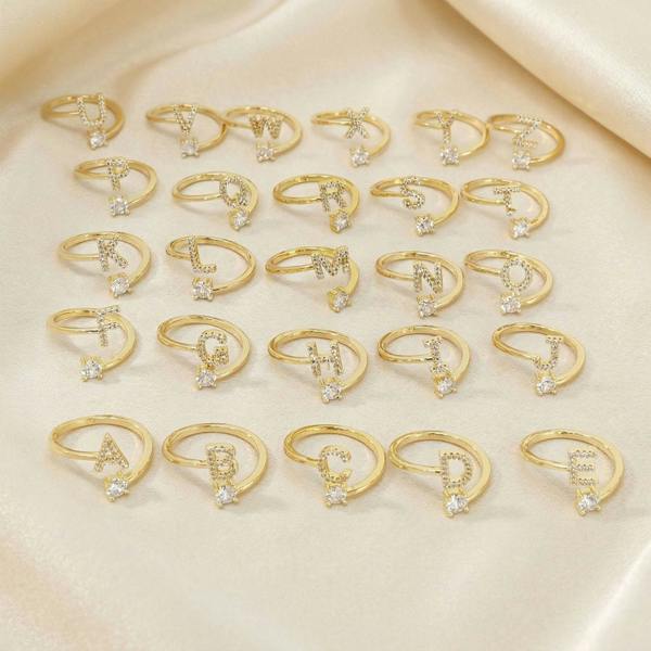 Harfi 18ct Gold Plated Adjustable Personalised Initial Ring