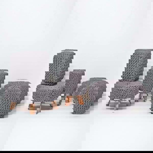 HOMESCAPES Large Round Cotton Knitted Pouffe Footstool