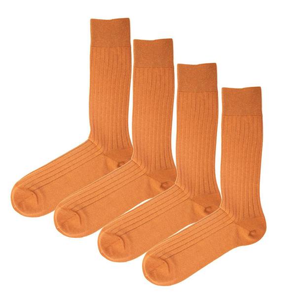 Jemsox 4 Pack - Premium Fine Ribbed Men’s Wedding & Formal Socks – Earthy Clay Orange