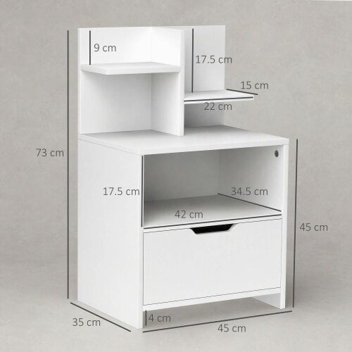 HOMCOM Modern Bedside Table, Nightstand with Drawer and Shelf, White