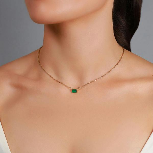 Say It With Emerald Cut Birthstone Necklace - Yellow Gold