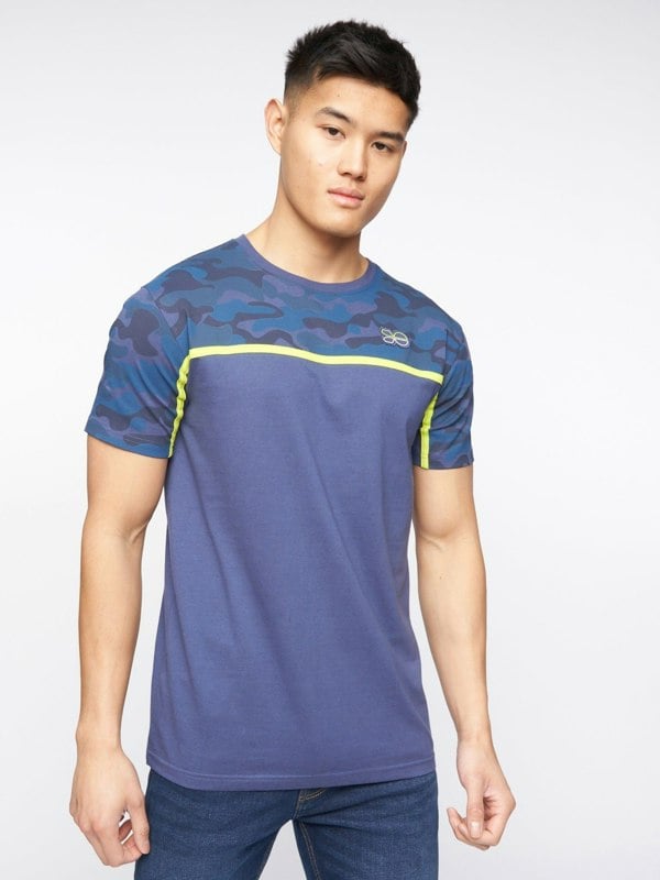 Crosshatch Brightling Camo T-Shirt Denim Blue