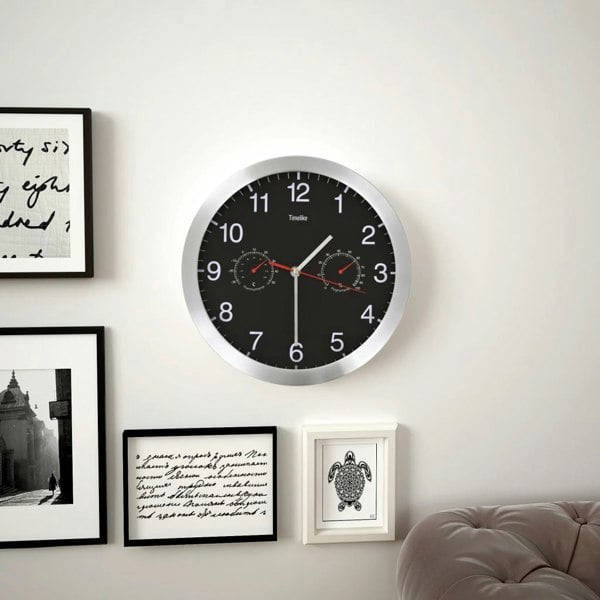 Berkfield Wall Clock with Quartz Movement Hygrometer Thermometer Black
