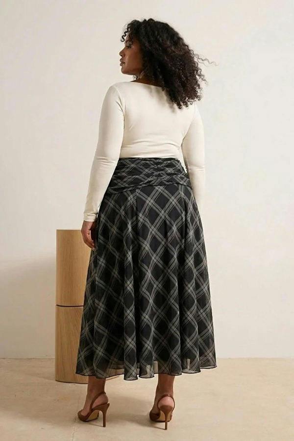 WOVCOR Draped Boho Chic Printed Tulle Stretch Knit Skirt