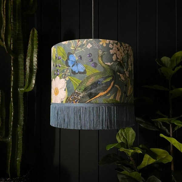 Handmade Peacock Floral Mystical Plumes Lampshade With Fringing