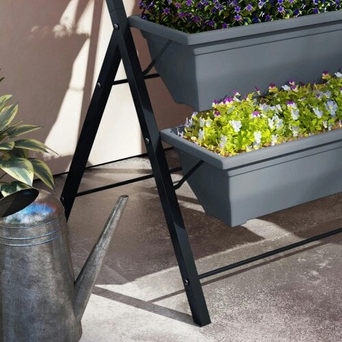 Bobobiy 5-Tier Raised Garden Bed, Vertical Ladder Plant Stand with 5 Removable Boxes, Elevated Flower Herb Growing Box, Grey